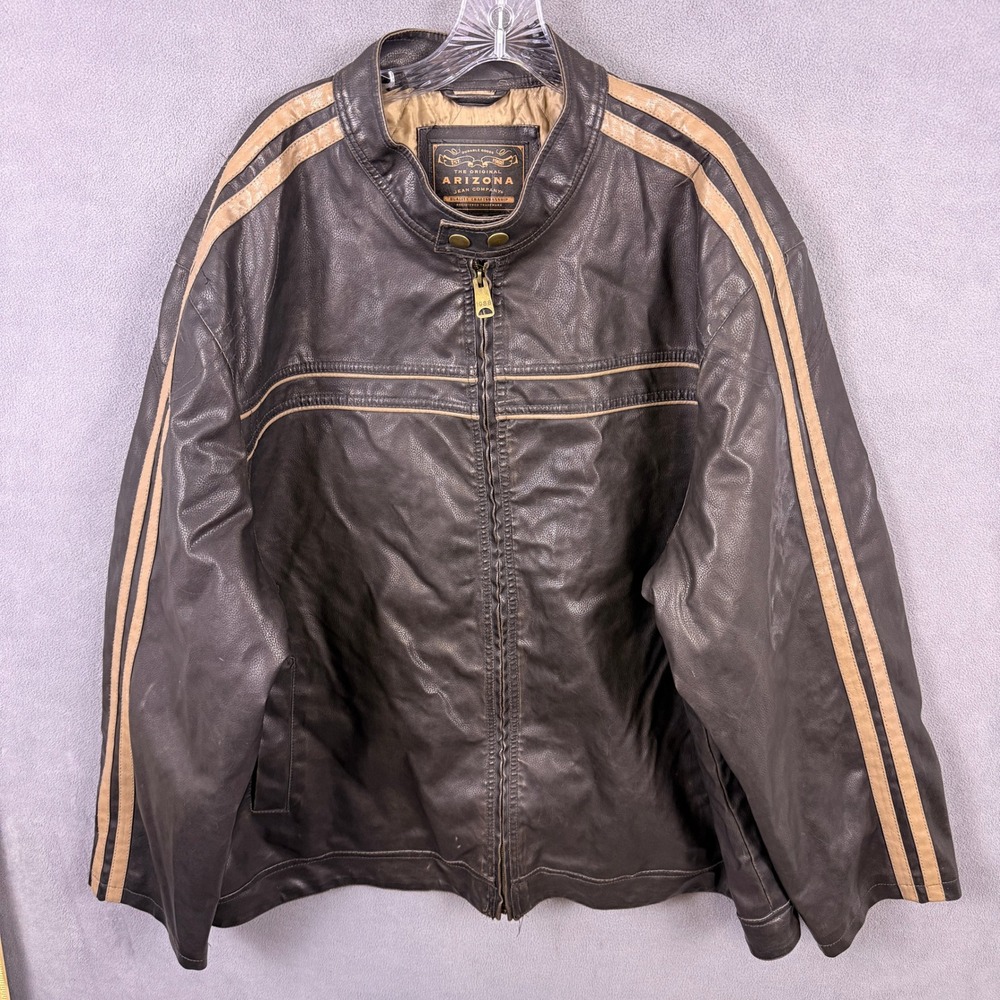 VTG Arizona Faux Leather Jacket Mens 3XL Cafe Moto Racing Stripe Biker Retro